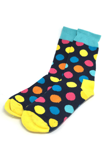 Speckle Series Multi Colour Polka Dots Navy Blue and Yellow Socks