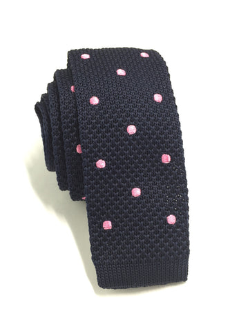 Weave Series Pale Pink Polka Dots Navy Blue Knitted Tie
