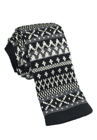 Stencil Series Dark Patterned Black Knitted Tie