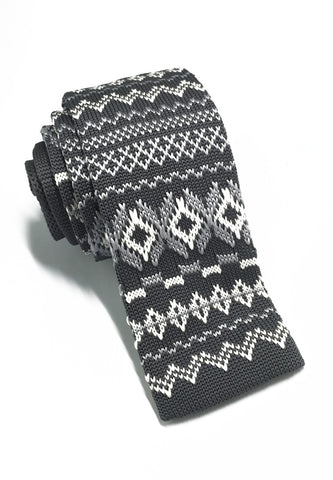 Stencil Series Patterned Grey Knitted Tie