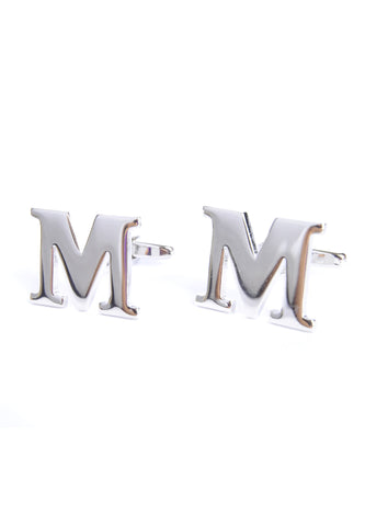 Monogram Alphabet Rhodium Plated Cufflinks - M
