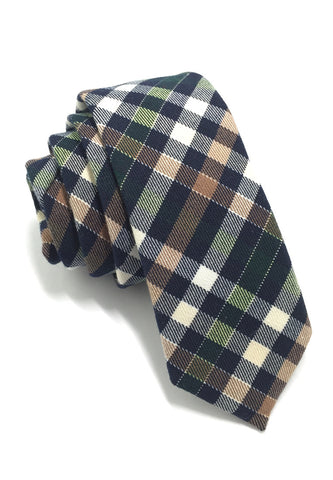 Grids Series Green, Blue, White & Brown Skinny Cotton Tie