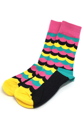 Billow Series Multi Colour Wave Design Black, Yellow and Pink Socks
