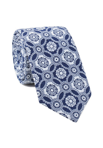 Brew Series Mosaic Design Blue & White Cotton Neck Tie