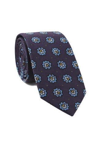 Brew Series Little Flower Design Blue Cotton Neck Tie