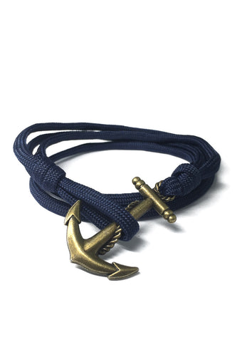 Ballast Series Navy Blue Nylon Matt Gold Anchor Bracelet