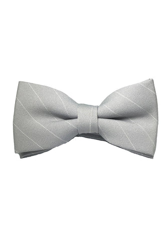 Bars Series White Stripes Silver Cotton Pre-Tied Bow Tie