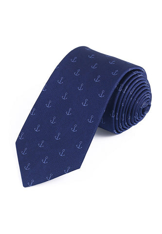 Satiny Series Anchor Design Dark Blue Neck Tie