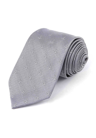 Satiny Series Anchor Design Grey Neck Tie