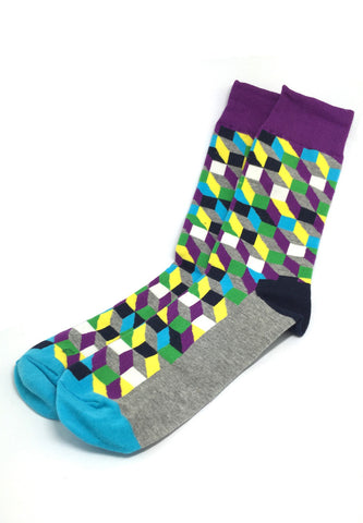 Zig Zag Series Multi Colour Swirl Design Grey, Turquoise, Yellow and Purple Socks