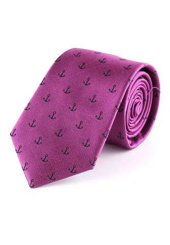 Satiny Series Anchor Design Purple Neck Tie