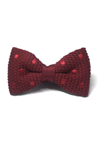 Webbed Series Red Polka Dots Maroon Red Knitted Bow Tie