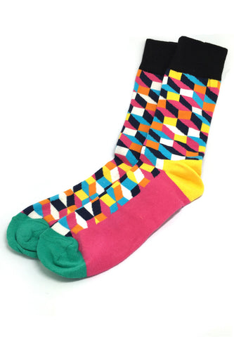Zig Zag Series Multi Colour Swirl Design Pink, Green, Yellow and Black Socks
