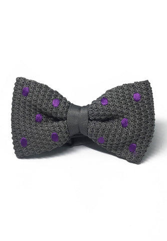 Webbed Series Purple Polka Dots Grey Knitted Bow Tie