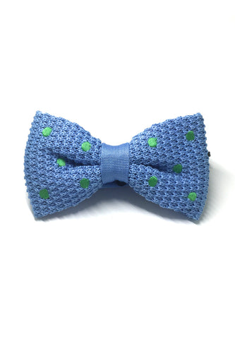 Webbed Series Green Polka Dots Sky Blue Knitted Bow Tie