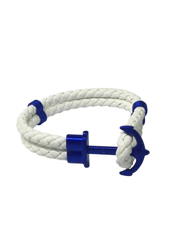 Grapple Series White PU Leather Electric Blue Anchor Bracelet
