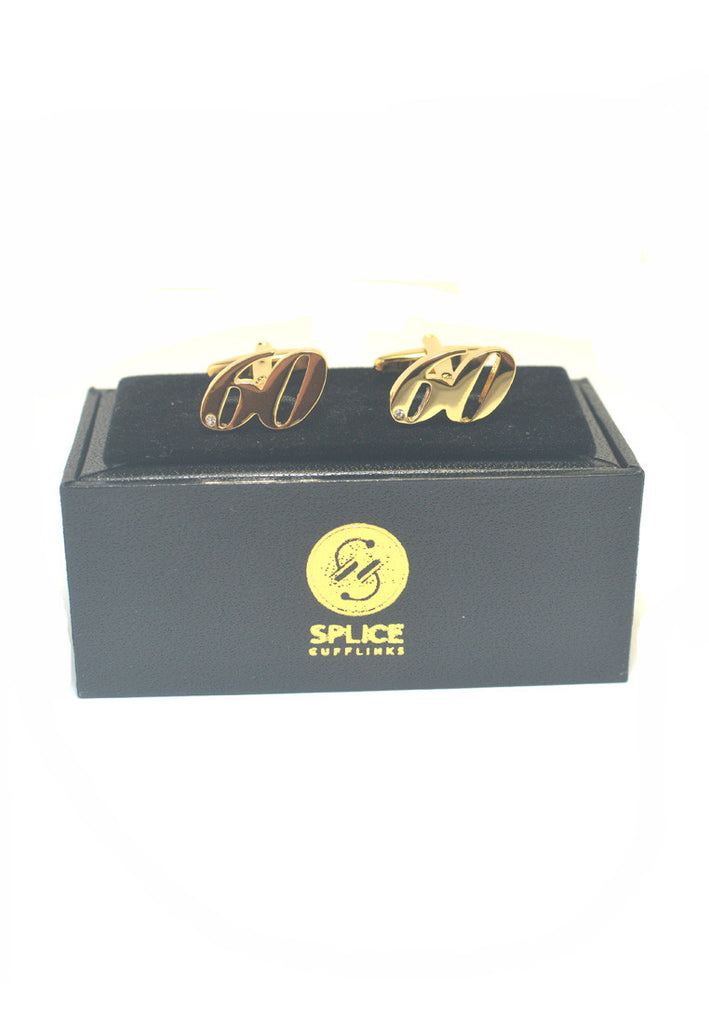 Gold Plated 60 Cufflinks with Crystal Decoration