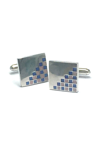 Blue and Pink Crystals Patterned Square Cufflinks