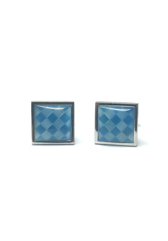 Blue and Baby Blue Checked Square Cufflinks
