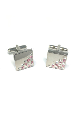 White and Pink Crystals Patterned Square Cufflinks