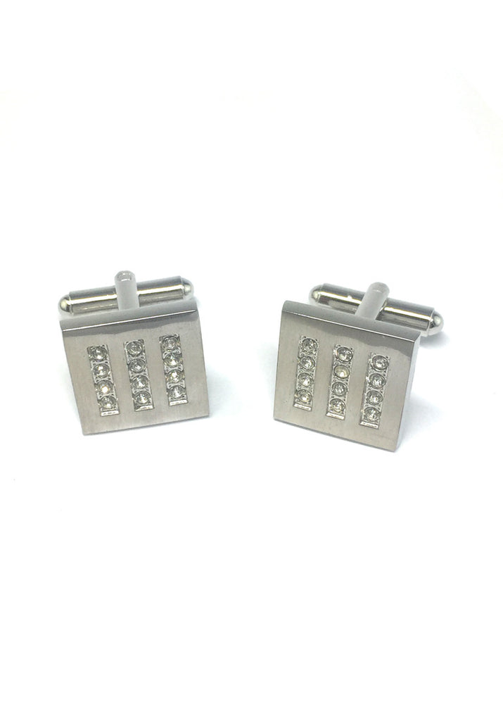 White Crystals Striped Square Cufflinks