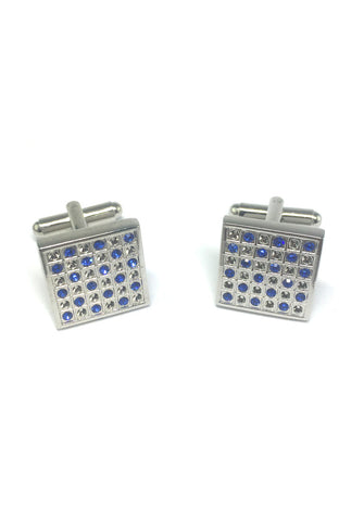 Blue and White Crystals Square Cufflinks