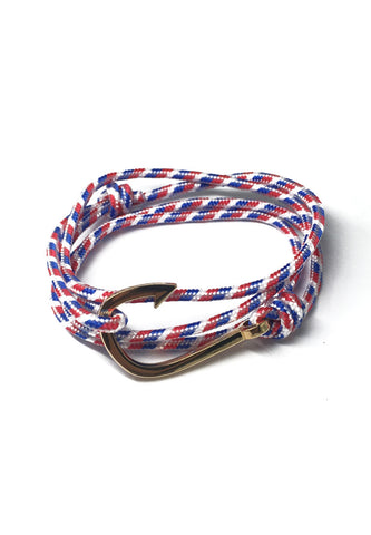 Angle Series Blue, Red and White Stripes Polyester Strap Gold Fishing Hook Bracelet