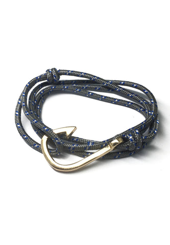 Angle Series Blue and White Spots Grey Polyester Strap Gold Fishing Hook Bracelet