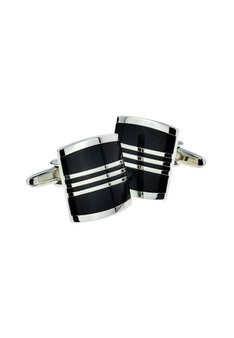 Silver Striped Black Enamelled Classic Cufflinks (DWC)