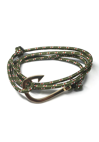 Angle Series Red and White Spots Army Green Polyester Strap Gold Fishing Hook Bracelet