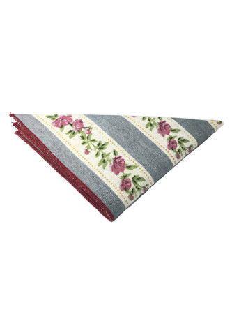 Tomahawk Series Grey and White Floral Design Cotton Pocket Square