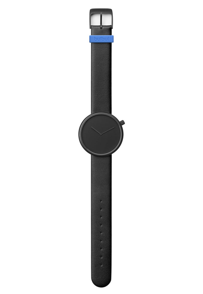 Keluli Hitam Bijih Bulbul pada Jam Tangan Kulit Itali Hitam