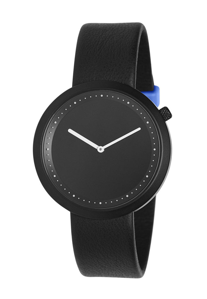 Bulbul Facette Black Steel on Black Italian Leather Watch