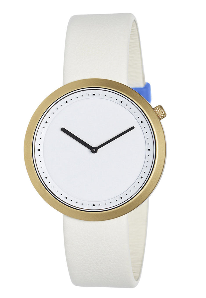 Bulbul Facette Golden Steel pada Jam Tangan Kulit Itali Krim