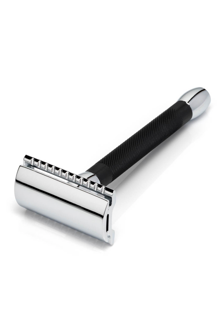 Pisau Cukur Keselamatan Merkur Bicolour Alu Potongan Lurus Hitam, Pemegang Panjang