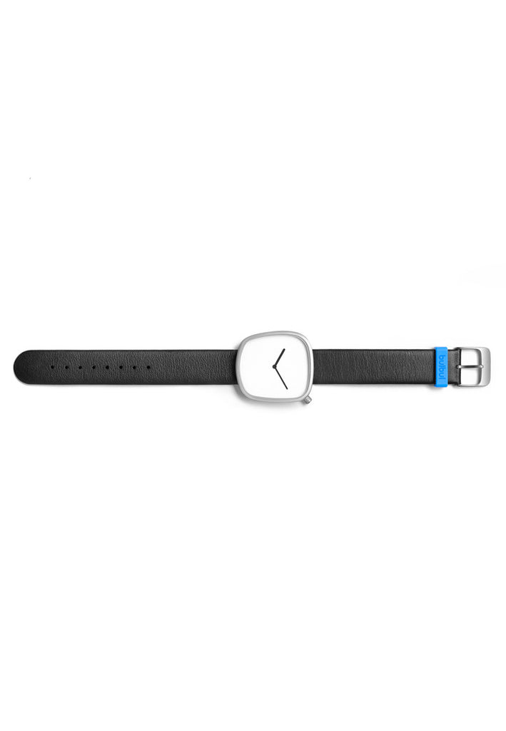 Bulbul Pebble Matte Steel pada Jam Tangan Kulit Itali Hitam