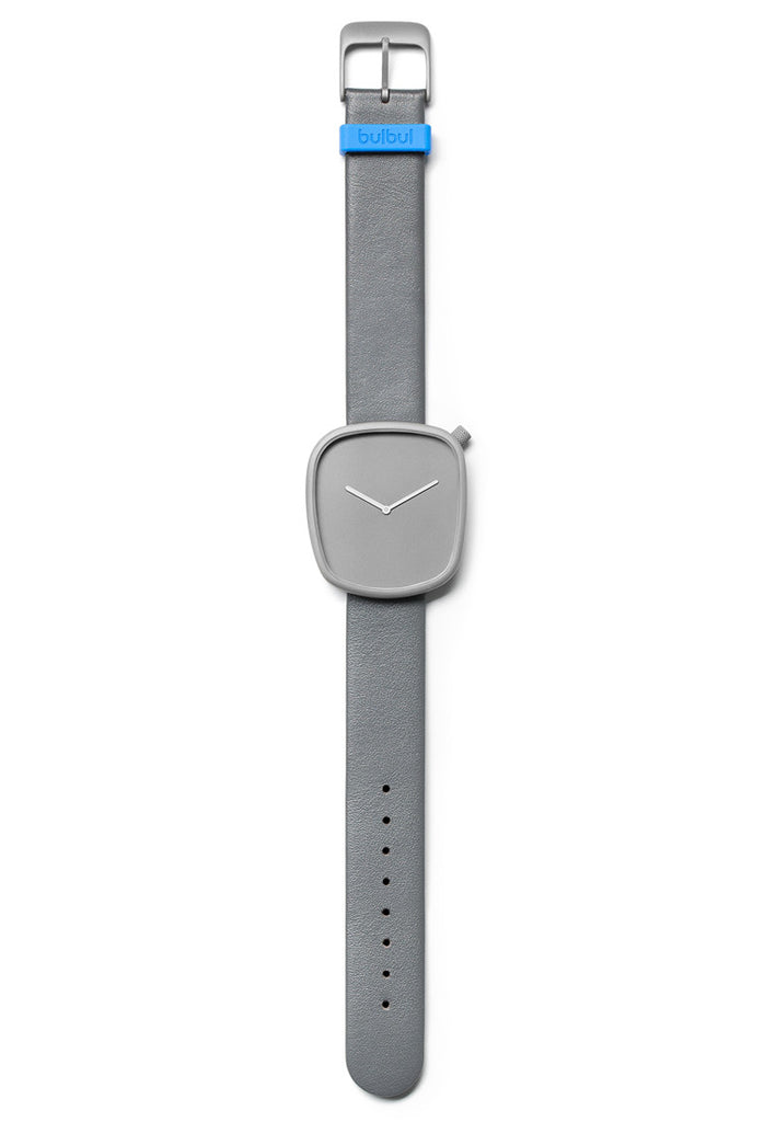 Bulbul Pebble Stone Grey Titanium Coated Steel on Grey Italian Leather Watch