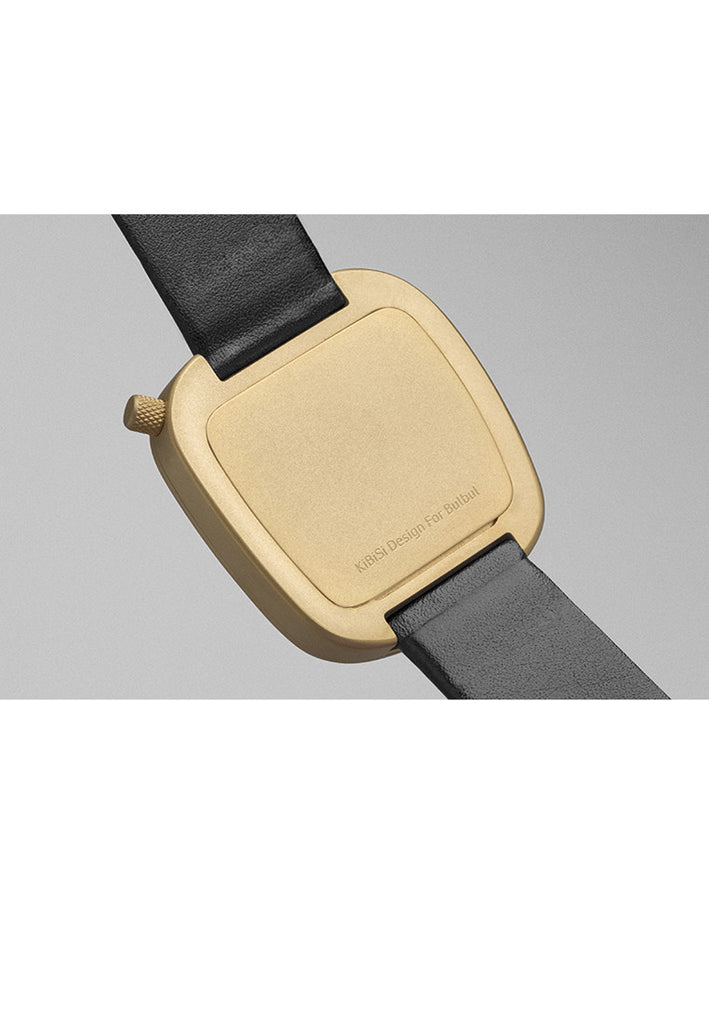 Bulbul Pebble Matte Golden Steel pada Jam Tangan Kulit Itali Hitam