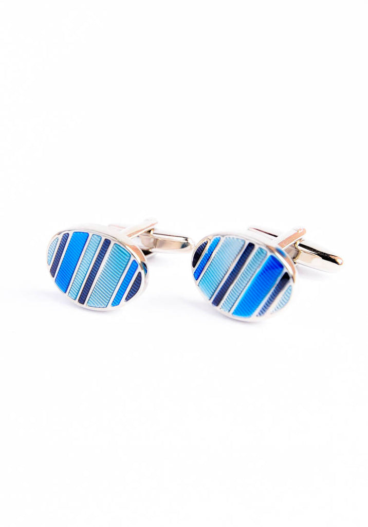 Warna Biru Oval Enamel Cufflinks