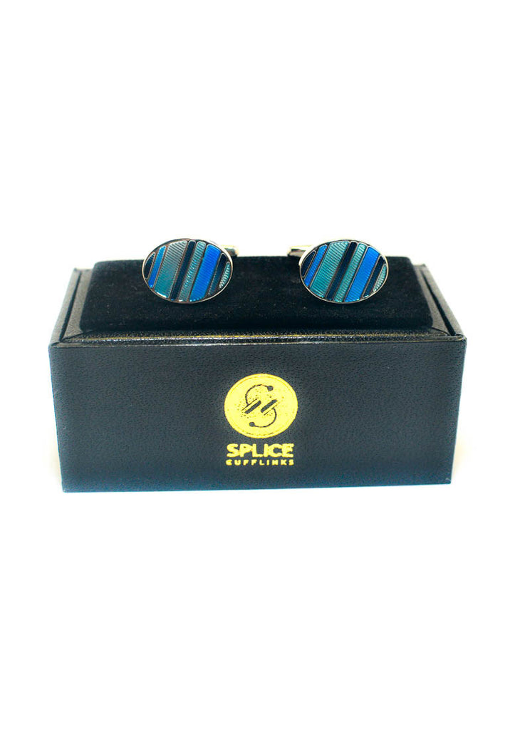 Warna Biru Oval Enamel Cufflinks