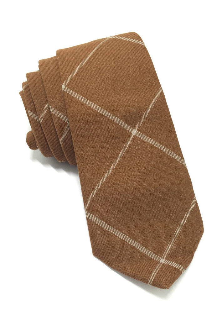 Daffy Series Brown Checked Skinny Viscose Tie