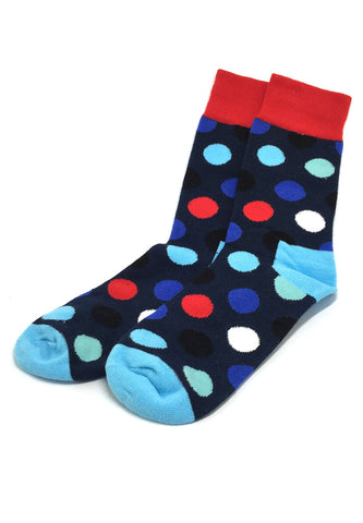 斑点系列多色圆点海军蓝、红色和淡蓝色袜子