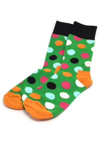 斑点系列多色圆点亮绿色和橙色袜子