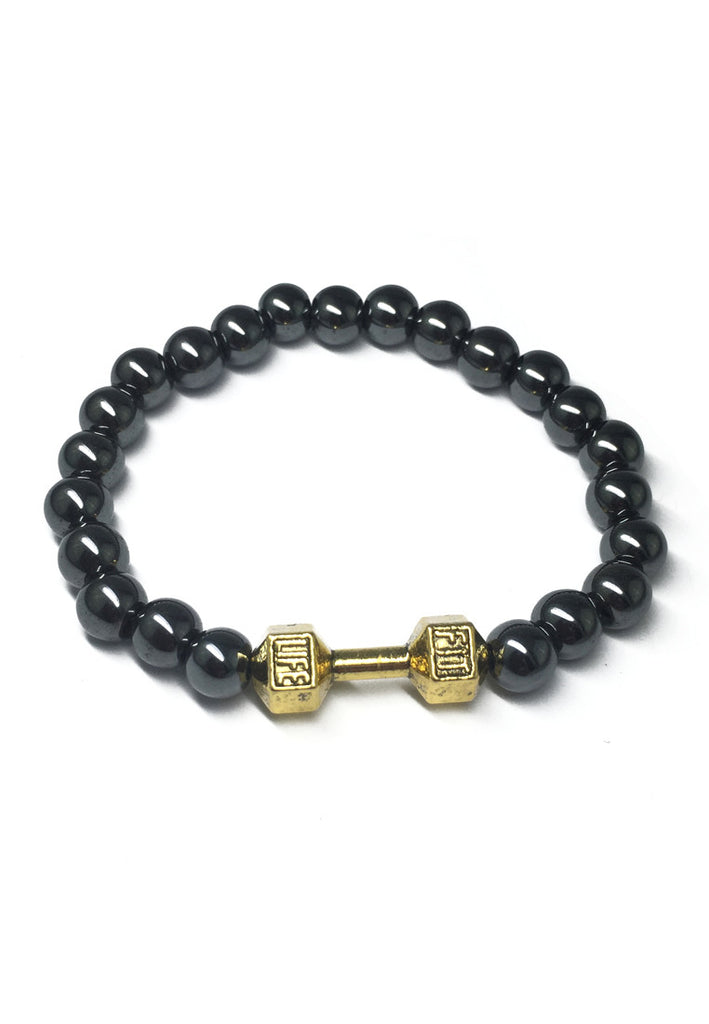 Chaplet Series Gunmetal Beads Gold Dumbbell Bracelet