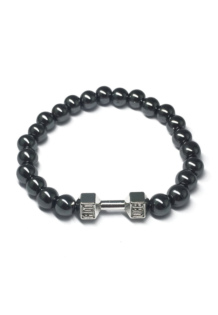 Chaplet Series Gunmetal Beads Silver Dumbbell Bracelet