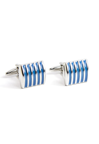 Curved Cufflinks with Blue Stripes