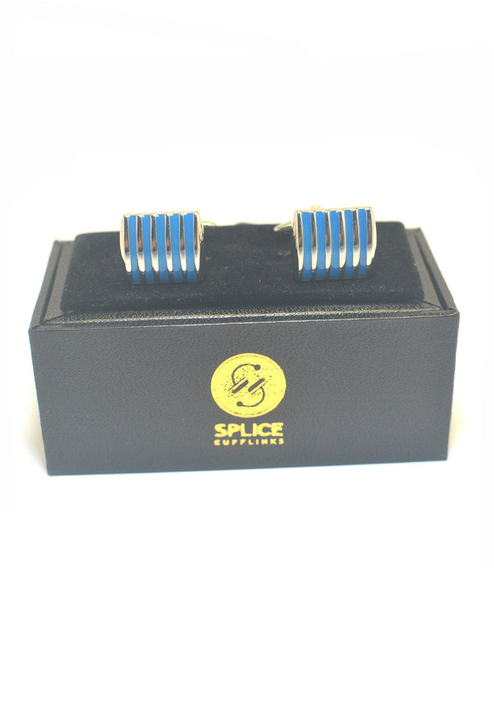 Curved Cufflinks with Blue Stripes