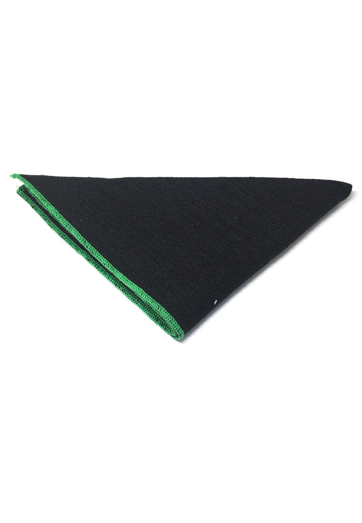 Snap Series Green Lining Black Cotton Pocket Square