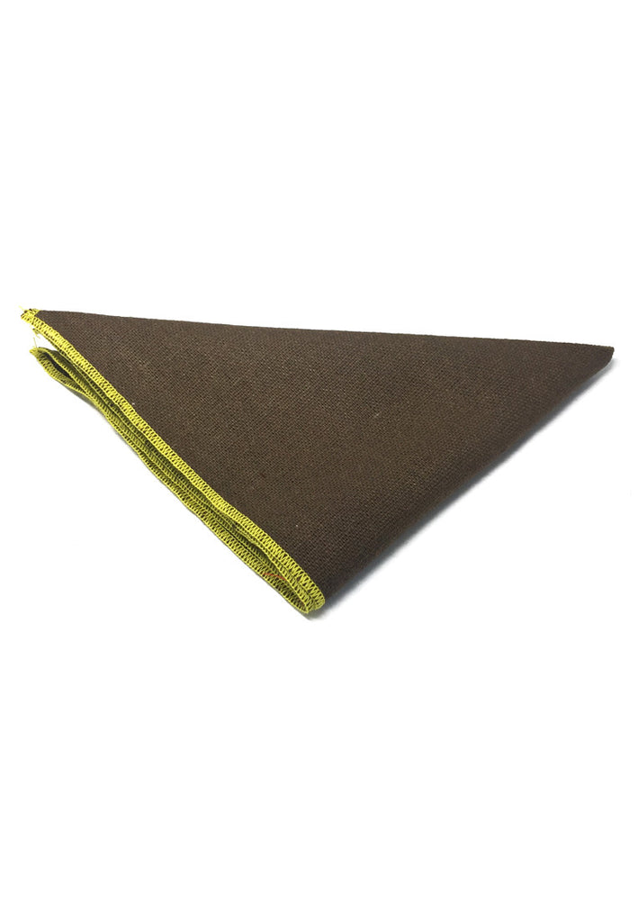 Snap Series Pale Yellow Lining Brown Cotton Pocket Square