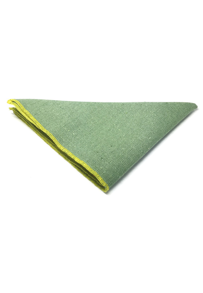 Snap Series Yellow Lining Light Green Cotton Pocket Square